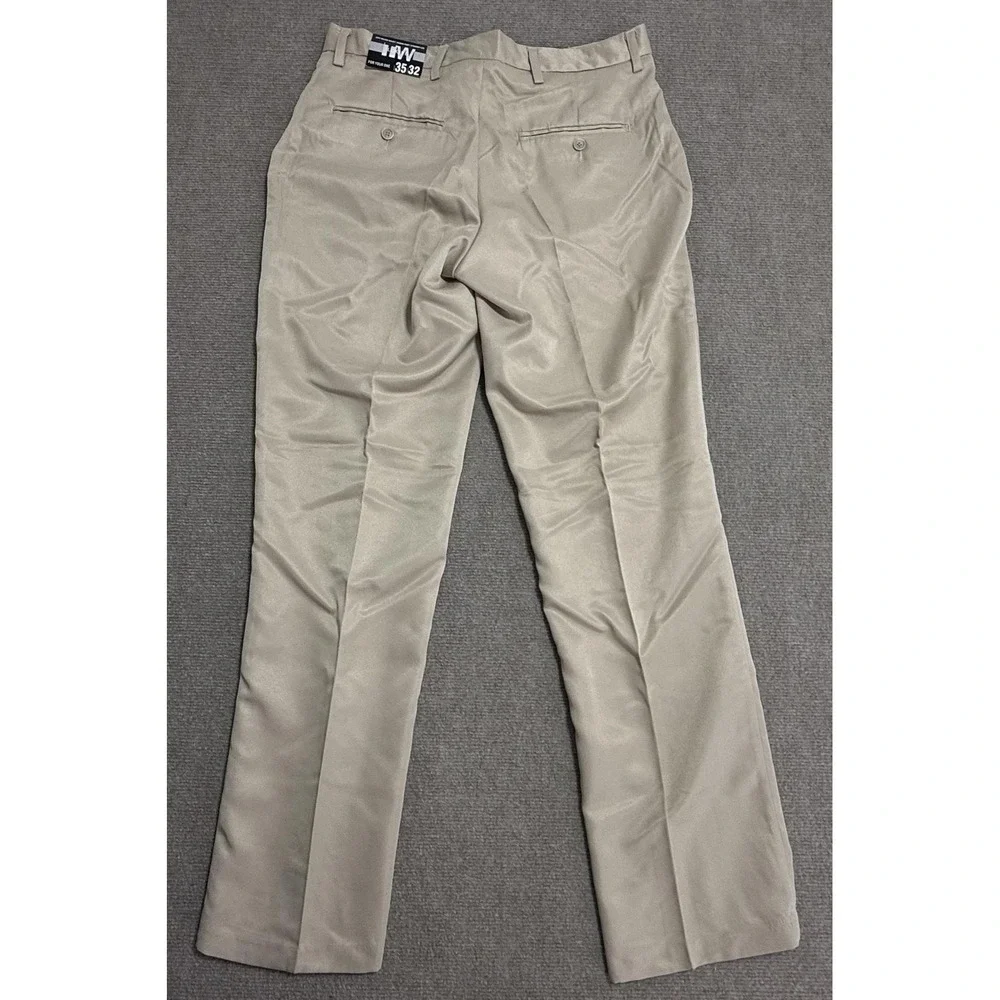 FOR YOUR ONE Pants Mens 35x32 Beige Loose Dress Straight Leg Pleated‎ Casual